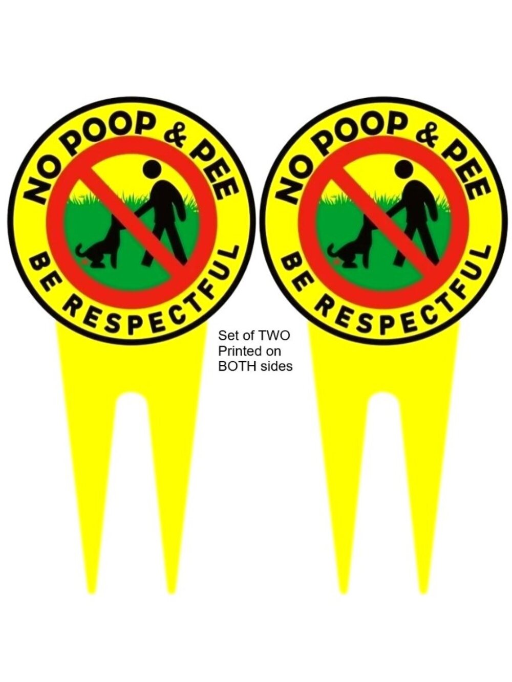 2pcs NO POOP NO PEE BE RESPECTFUL Double Sided Aluminum Stake Lawn Yard Sign NEW